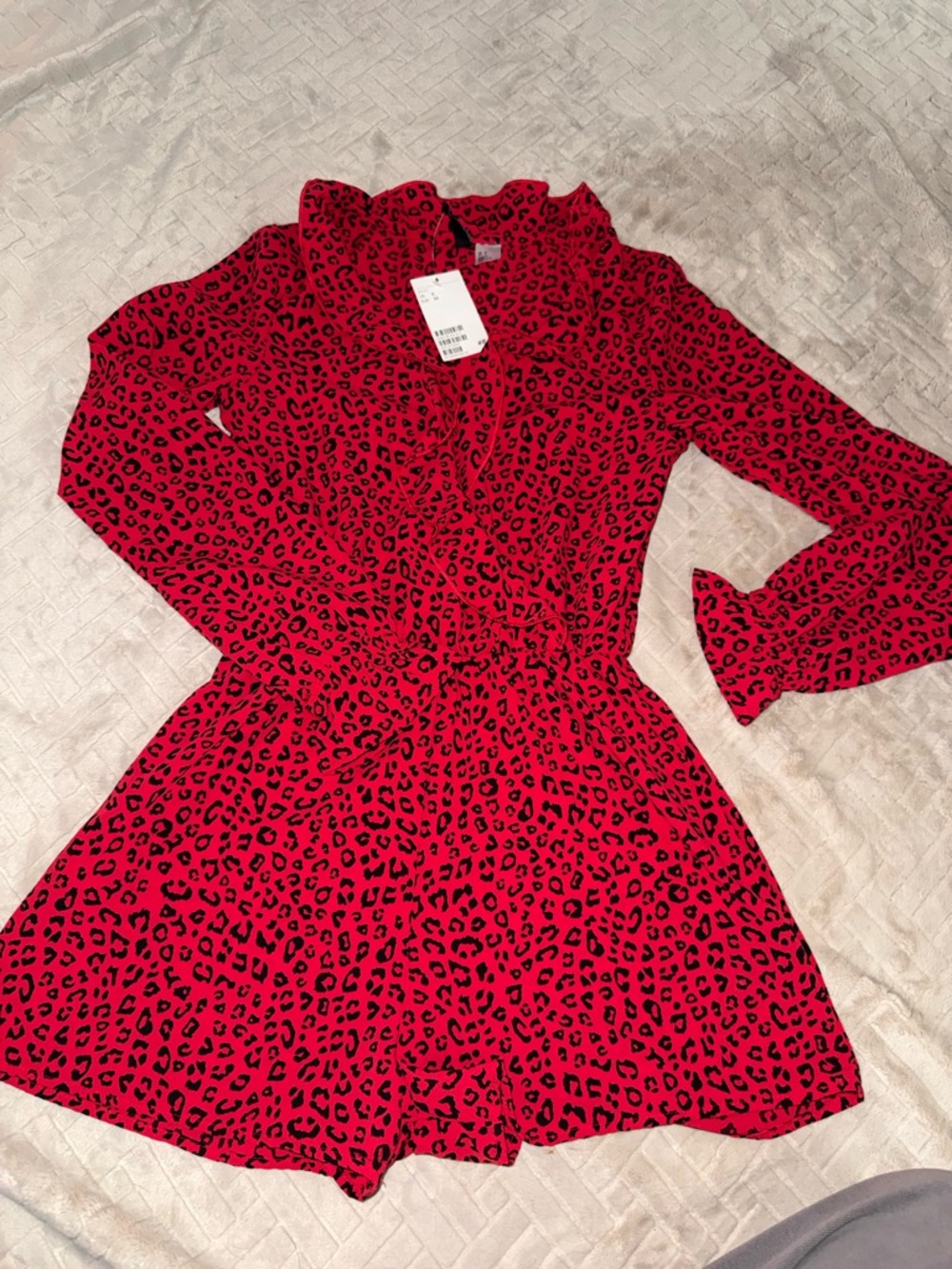 H&M Red and Black Leopard Print Button-Up Top